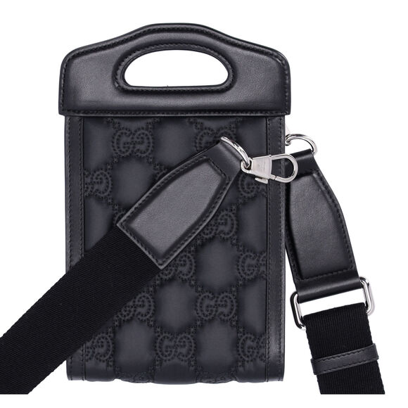 GUCCI GG Matelasse Mini Tote Bag 723776 Black on Black Nylon Leather - Picture 6 of 6